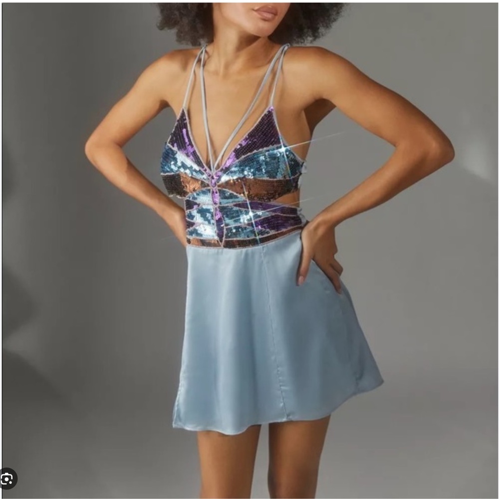 Urban Outfitters Babydoll Peplum Dress Blue and Purple
